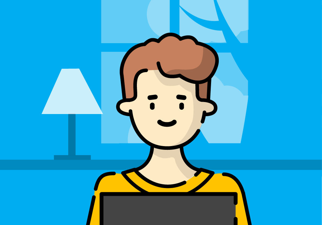 Getekende jongen oefent voor de theorie cursus Leidschendam thuis achter zijn laptop